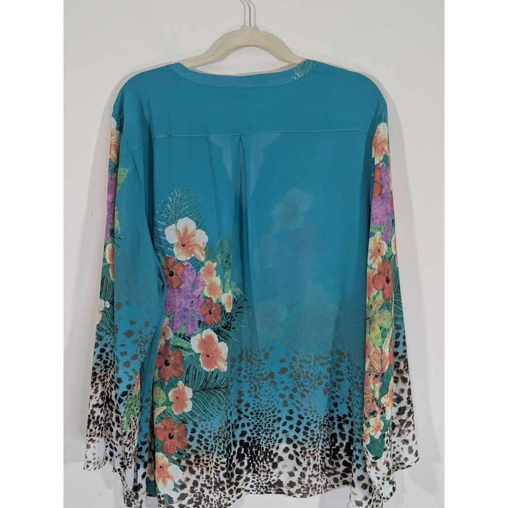 Soft Surroundings Womens Tropical Floral Sheer Tunic Plus Sz 3X Roll-tab Sleeve - Picture 9 of 9